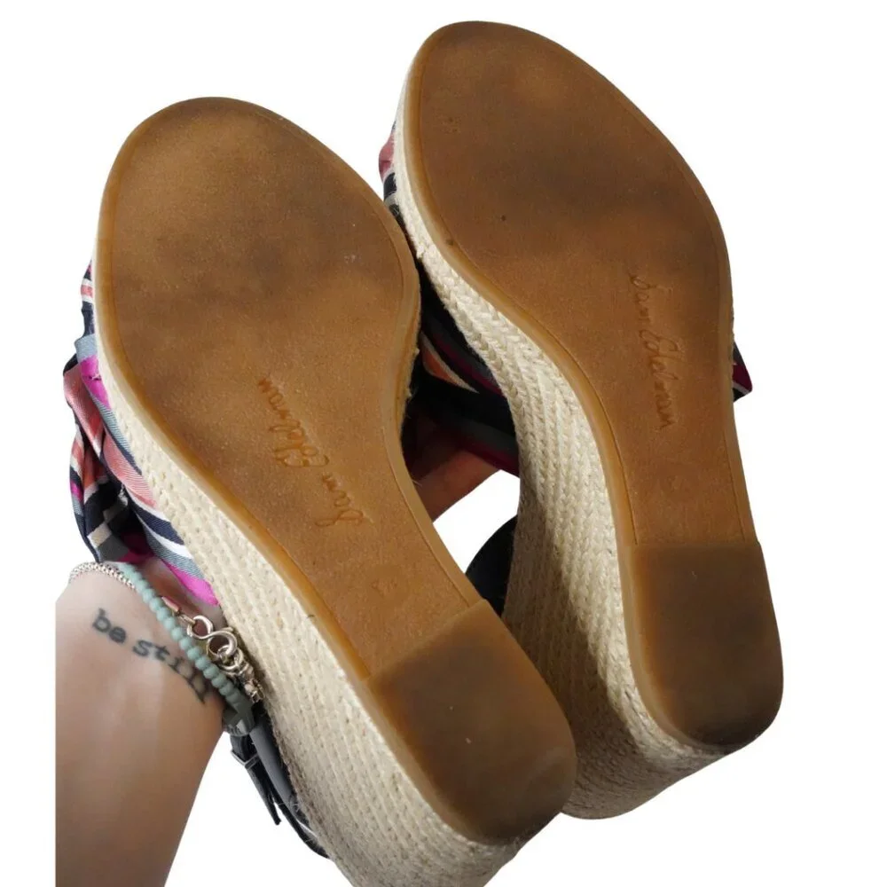 Sam Edelman, Aubrey Espadrille Wedge Striped Bow‎ Sandal, Navy, Pink, Tan